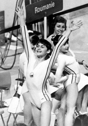 Nadia Comaneci Celebrating at Olympics